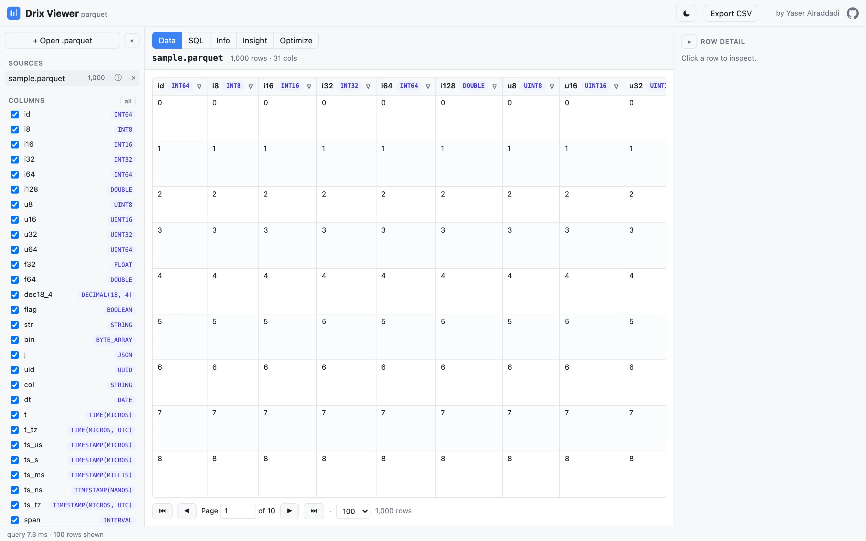 Drix data grid with multi-column sort and per-column filters.
